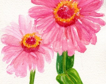 Gerbera Daisy Watercolors Painting Original small Pink floral