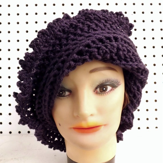 LISA Picot Steampunk Hat, Womens Crochet Beanie Hat, Womens Beanie Hat, Womens Hat Women Hat Trendy, Crochet Hat for Women, Purple Hat