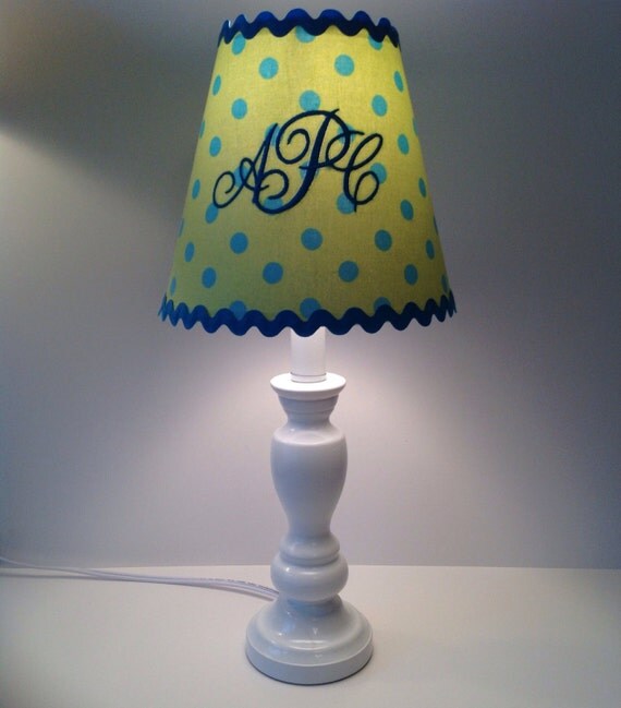 Monogrammed Lamp Shade Lime Green with Turquoise by LightningBugs