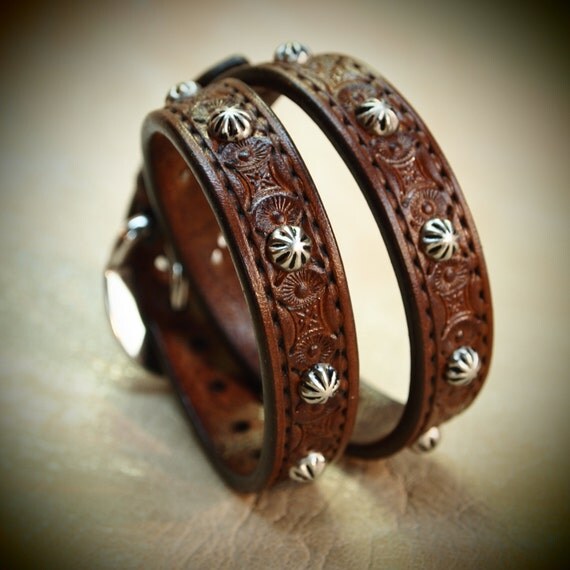 Leather bracelet cuff Lean and Sexy Brown Cowboy Cowgirl western style wristband made for You in Brooklyn NYC by Freddie Matara