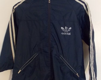 80s Adidas Windbreaker - Vintage Adidas Warm up Jacket - 1980s Navy ...