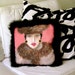 Reserved for French Attitude MAISE SOFA PILLOW, hand painted, black boa, earrings, 13" X 13", sofa sized, novelty pillow, art deco,