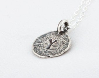 Initial Y Handstamped Sterling Silver Pendant and Necklace - with Gift Box