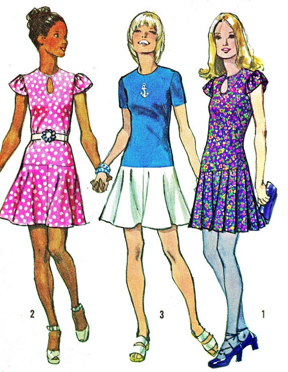 1970s Dress Pattern Simplicity 9862 Drop Waist Day or Evening