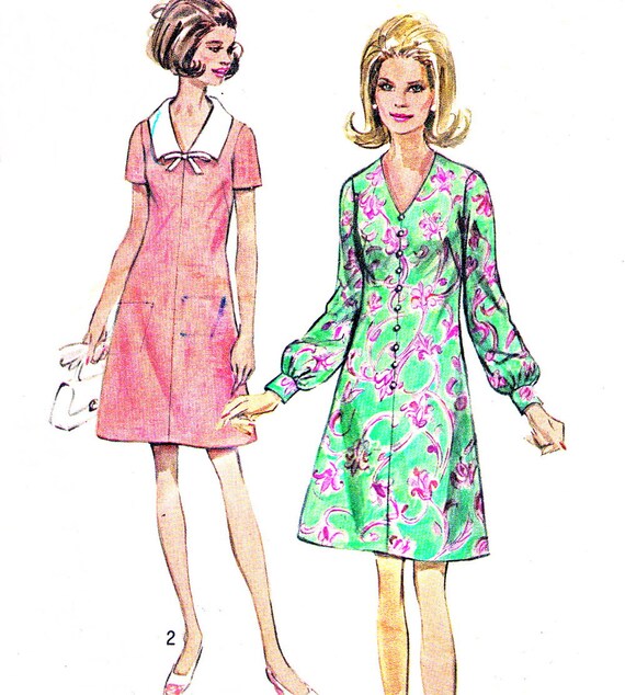 Items similar to 1970s Dress Pattern Simplicity 8706 Mod V Neck Day ...