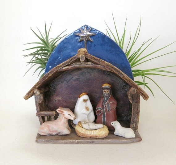 Christmas Nativity Scene Miniature Ceramic Set by jillatay on Etsy