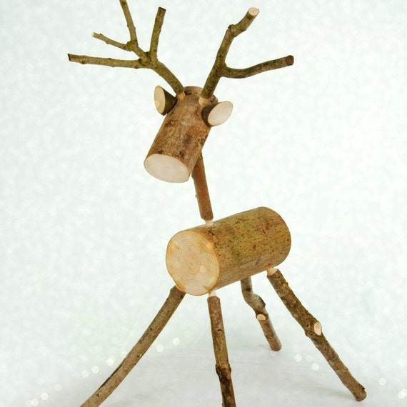 Rustic LOG DEER Deer Reindeer ornament decoration