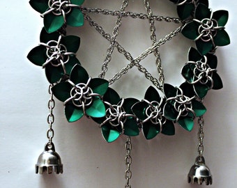 Pentacle Wreath Scalemail Chainmail Dream Catcher with Bells