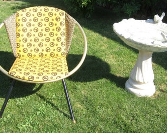 Vintage Atomic Saucer Chair Upcycled Space Age Peace Signs Mid Century Chair Jetsons