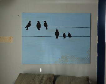 24 x 30 Birds on a Wire Painting on Canvas Frame