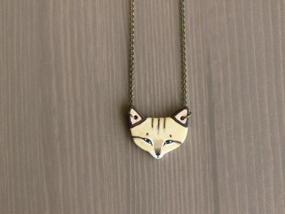 Sand Cat Necklace- earthenware ceramic cat totem necklace