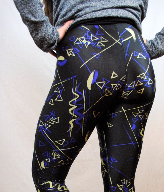 Vintage 80s Geometric Shiny Spandex Leggings Pants by RogueRetro