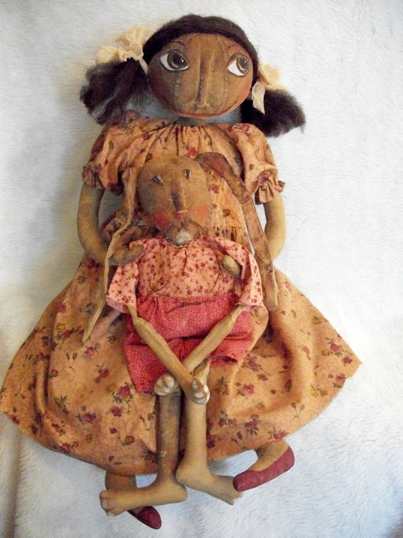 PATTERN For Primitive Folk Art Doll With Bunnyoriginal By   Il 570xN.576400460 Ta9p 