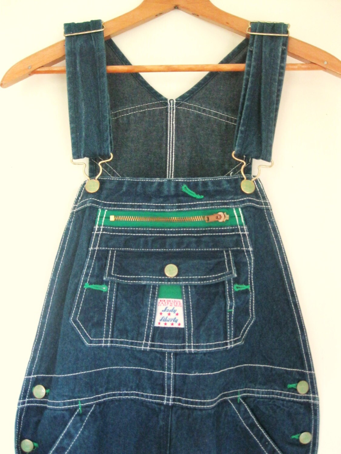 Vintage 80s overalls / Lady Liberty bib overalls / green