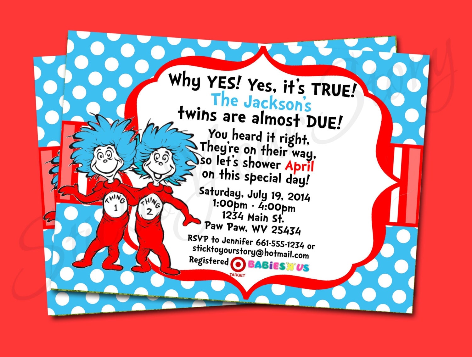 Dr Seuss Twin Birthday Invitations 5