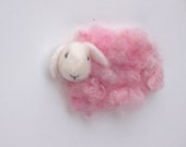 Felted Sheep magnet soft pink - neddle felt wool locks of teeswater,  Brooch