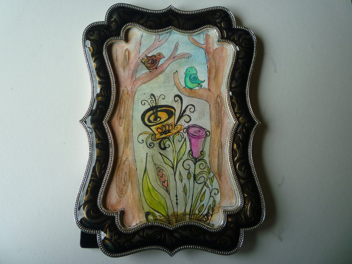 Zentangle Art Framed 5 x 7 inch painting .Ink by CRAFTYJUDYJANE