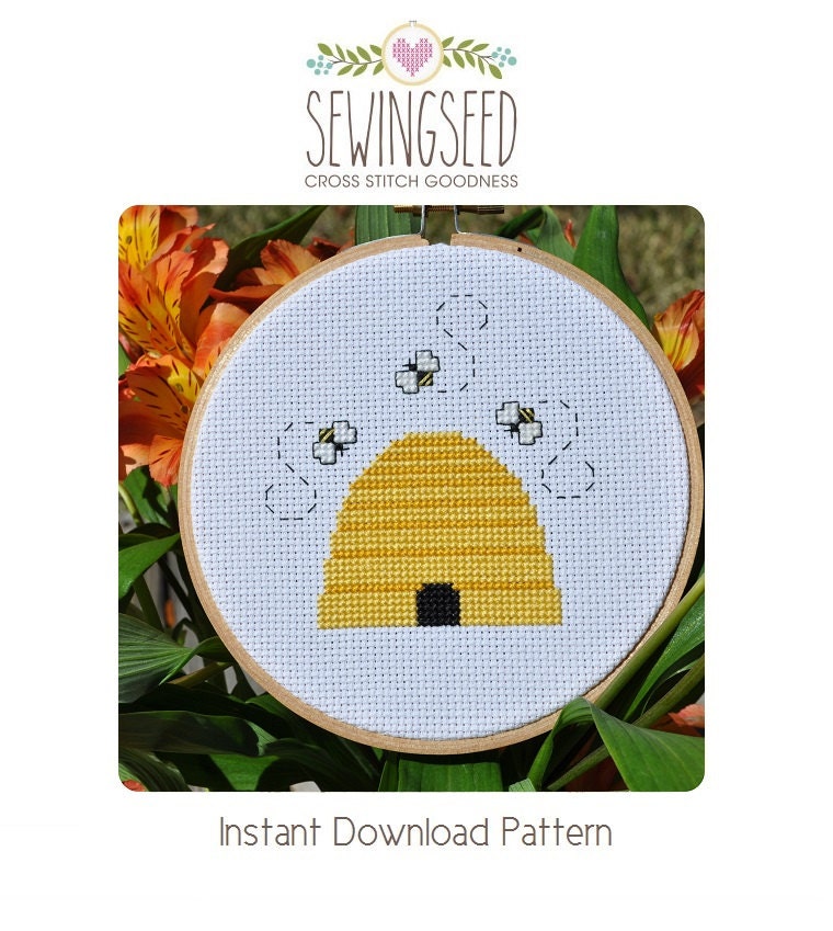 Bee Hive Cross Stitch Pattern Instant Download by Sewingseed