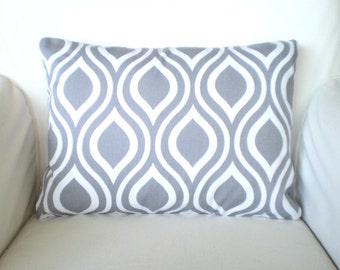 Gray White Lumbar Pillow Cover, Decorative Throw Pillows, Cushions Grey White Nicole, Geometric Pillow, Couch Bed, One 12 x 16 or 12 x 18