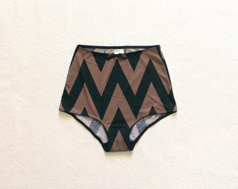 Chevron Print Brown and Black High Waist Panties Made to Order