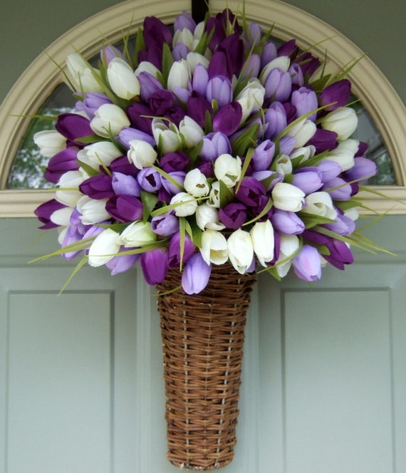Spring Wreath Spring Tulip Wreath Spring Tulip Door Basket