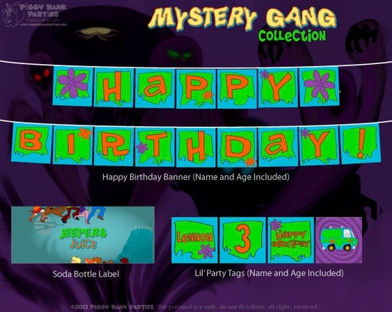 Mystery Gang Collection - DIY Printable Cartoon Detective Party Decorations // Birthday Decoration // 70s TV Show Decor Il_570xn