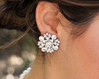 Bridal pearl earrings and Rhinestone Earrings, wedding swarovski crystal earrings, Statement Bridal Earrings, Pearl stud Earrings, COLLEEN