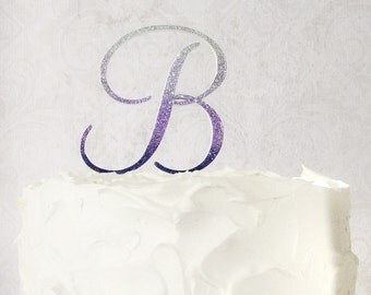 5" monogram wedding cake topper, ombre cake topper, initial cake topper, purple wedding, glitter cake topper, lavender wedding, cursive