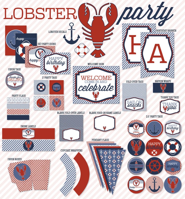 Lobster Party Printables INSTANT DOWNLOAD by Love The Day
