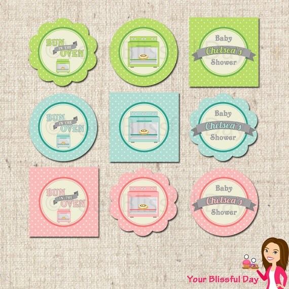 PRINTABLE Bun in the Oven Baby Shower Party Circles (Personalized) Il_570xn