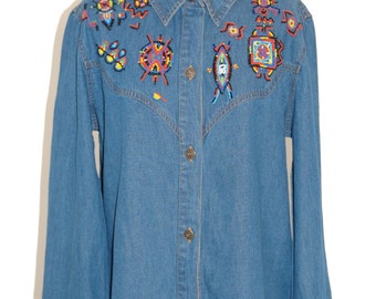 beaded denim shirt