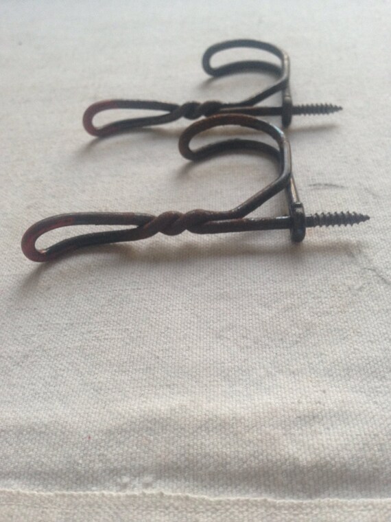 Vintage wire coat hooks. Hardware hooks. Double hook