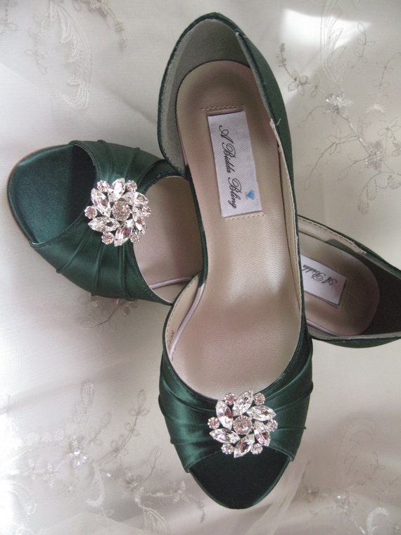 Wedding Shoes Hunter Green Bridal Shoes Crystal Flower Swirl