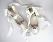 Champagne Leather Bridal Handmade Ballet Flats with Satin Ribbon