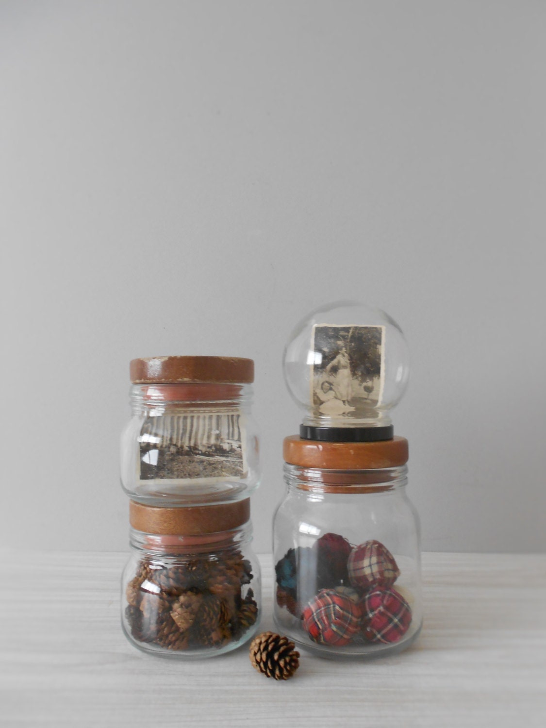clear storage jars with wooden lids