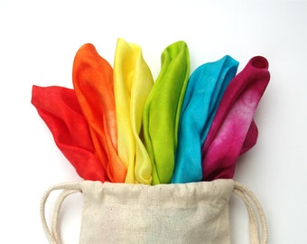 Waldorf Play Silks, Set of Six Rainbow Swirl Playsilks 11" x 11 inch