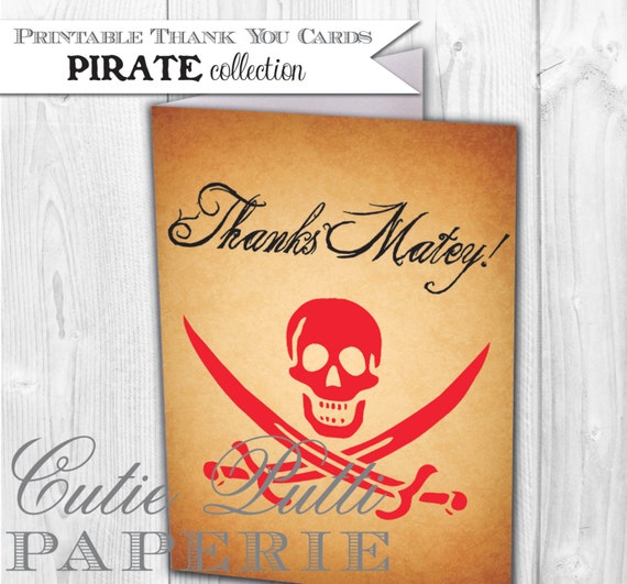 Yo Ho Boys Pirate Party - PRINTABLE THANK YOU Cards - Cutie Putti Paperie Il_570xn