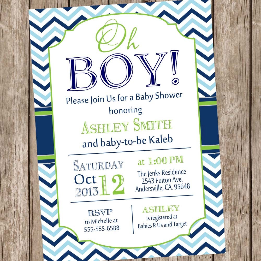 Oh Boy Baby Shower Invitation Navy and Lime Green Blue