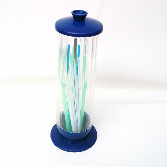 Vintage Straw Dispenser Blue Straw Holder 50s Diner Plastic