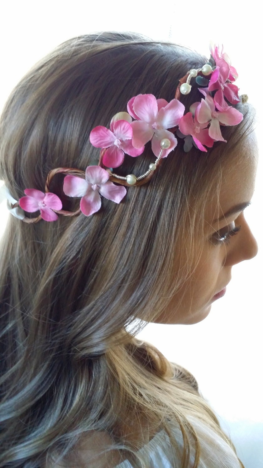 Pink Floral circlet Flower Hair wreath Bridal Hair Halo Dusty