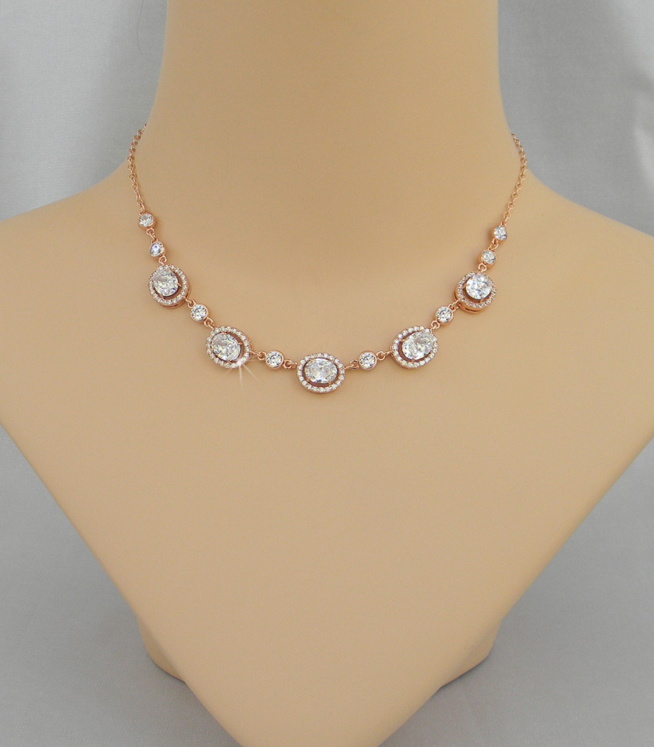 Rose Gold Bridal Necklace Crystal Wedding by CrystalAvenues