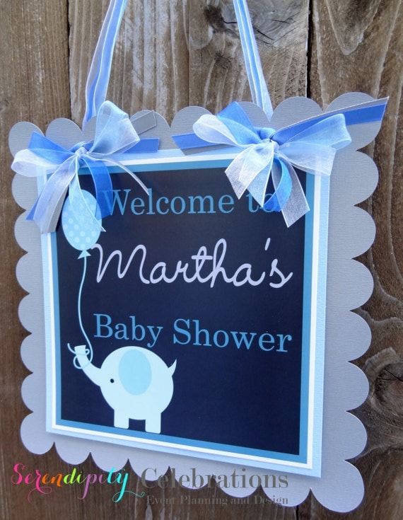 Personalized Door Sign -Grey and Blue Elephant -Party Sign -Hanging Sign-Birthday -Hospital Sign -Elephant Party -Baby Shower -Christening Il_570xn