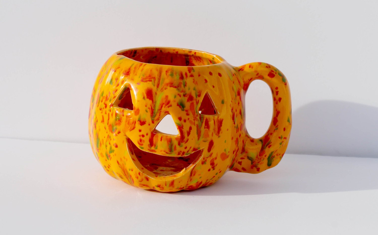 Ceramic Jack O Lantern Candle Holder with Speckled Glaze