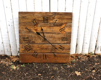 Large Wall Clock, Rustic. Reclaimed Pallet Wood CUSTOM. Warm Coffee. Repurposed Wood.
