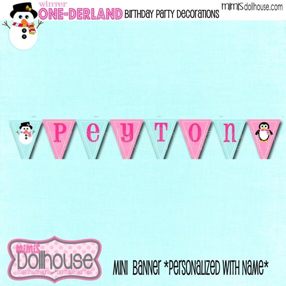 Personalized Winter One-derland Pink Mini Banner-Winter Mini Banner Pink- Winter Wonderland Mini Banner Pink -PDF Il_570xn