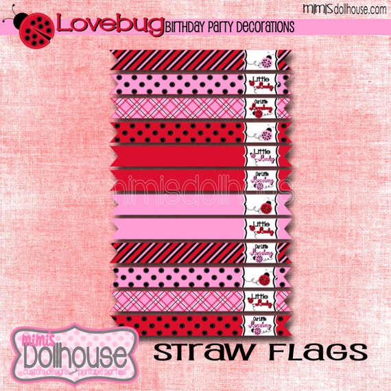 Lovebug Straw Flags-Printable Ladybug Straw Flags-PDF Il_570xn