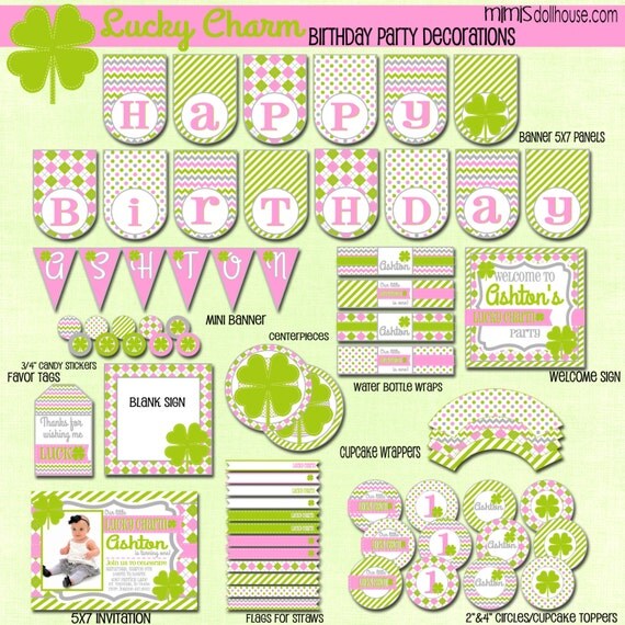 Lucky Charm Decorations- Printable Lucky Charm Party Birthday Party Decorations- St. Patrick's Day Party Decorations PDF/JPEG Il_570xn