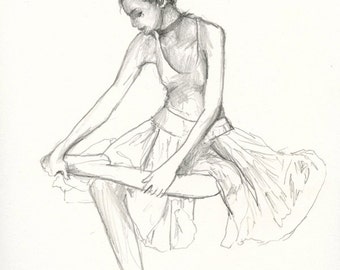 Bailarina 14 Original lápiz dibujo clásico por FleurDeParis