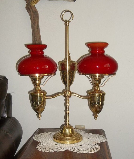 PAIR of Vintage Red Cased Glass Lamp Shades 7 for