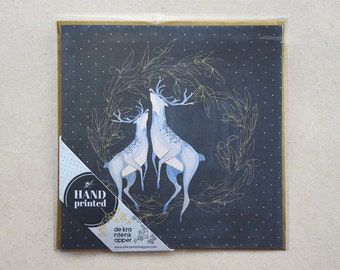 Christmas Card Laurel with Deer, Dark Blue and Gold